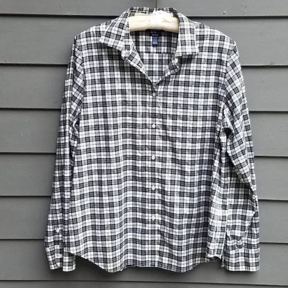 Chaps Black White Plaid Cotton No Iron Button Down Shirt size XL